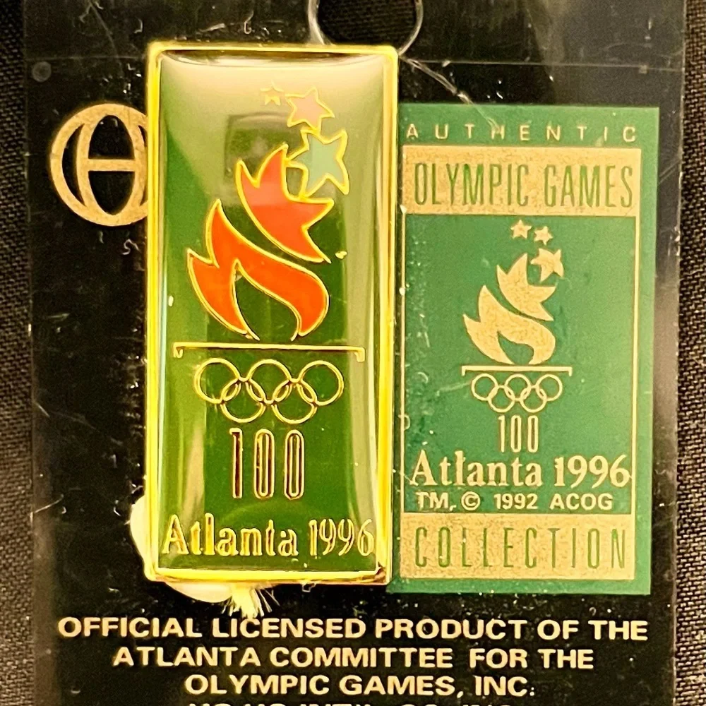Vintage 1996 Atlanta Olympic Games Pin Official Licensed Gold Green Logo New